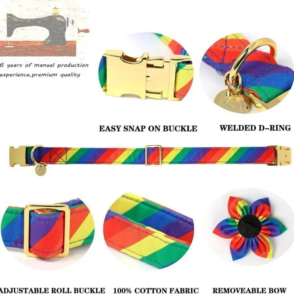 Rainbow Bright Dog Collar and dog collar attachment  NEW  Sz M